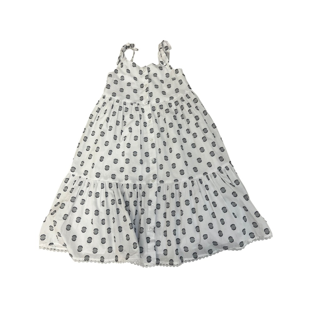 Boho Sleeveless Polka Dot Midi Dress Cottagecore‎ Tie Shoulder White Black Sz S
